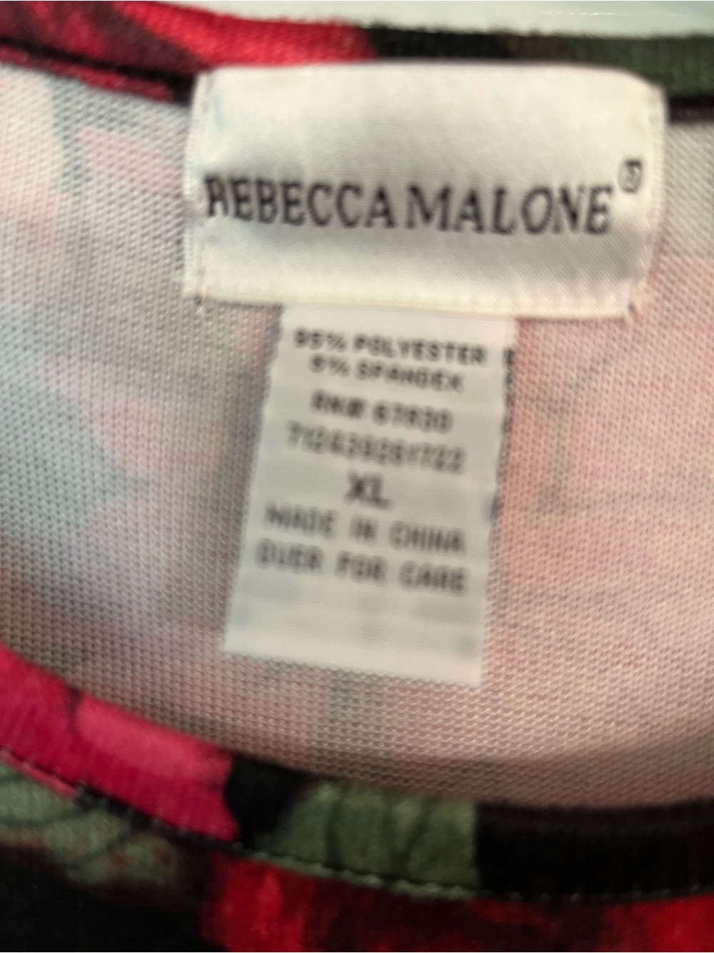 Rebecca Malone Women's Black Floral Long-Sleeve Top - Pink & Red Bloom. NEW. XL - Picture 2 of 4